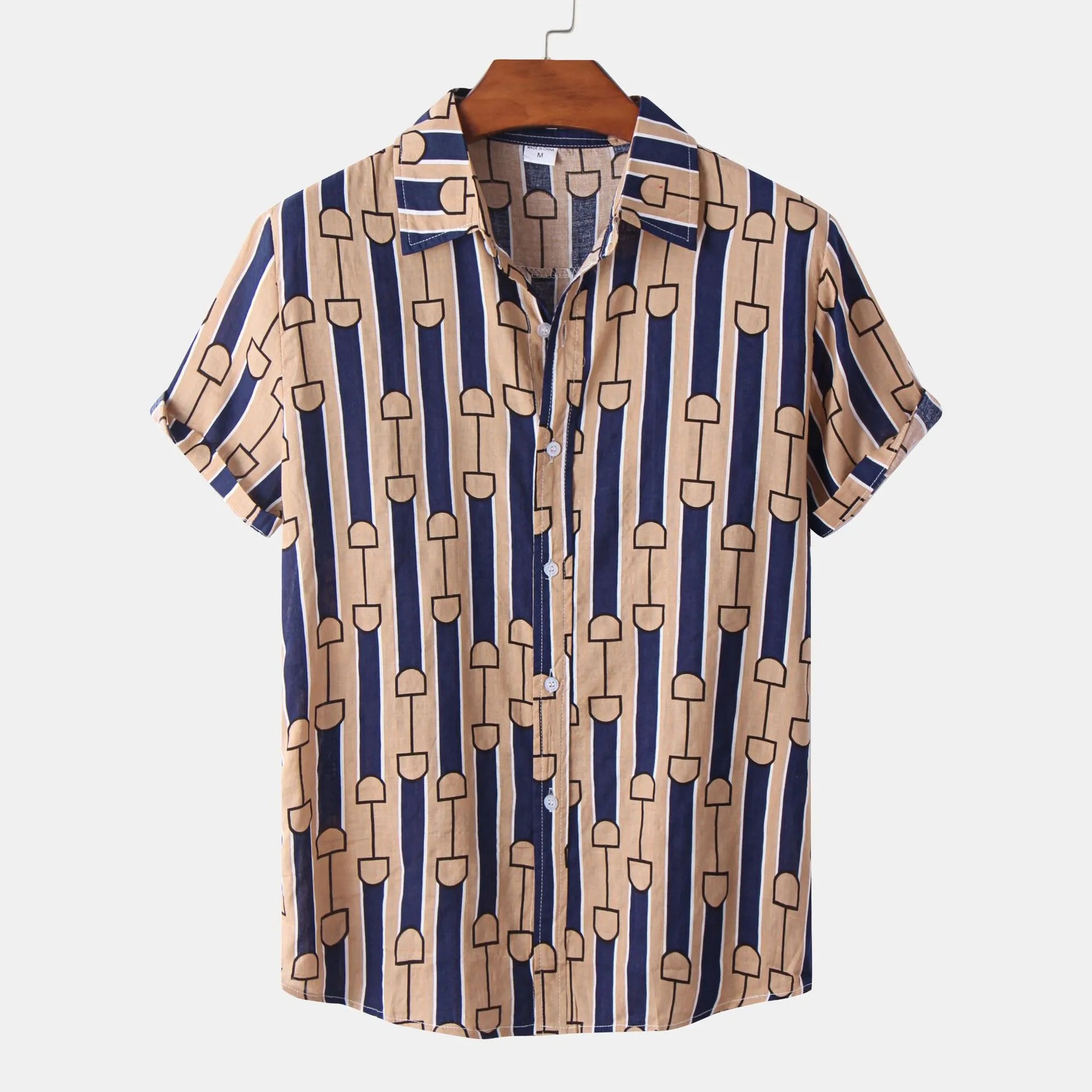 Men's Plus Size Printed Button Up Short Sleeve Shirt