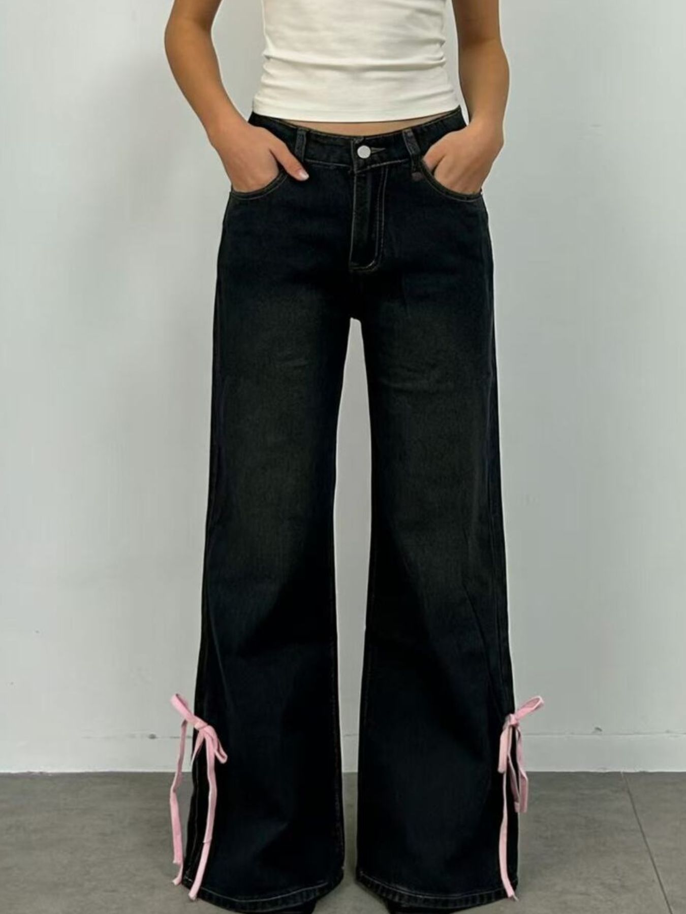 Ribbon Detail Flare Jeans