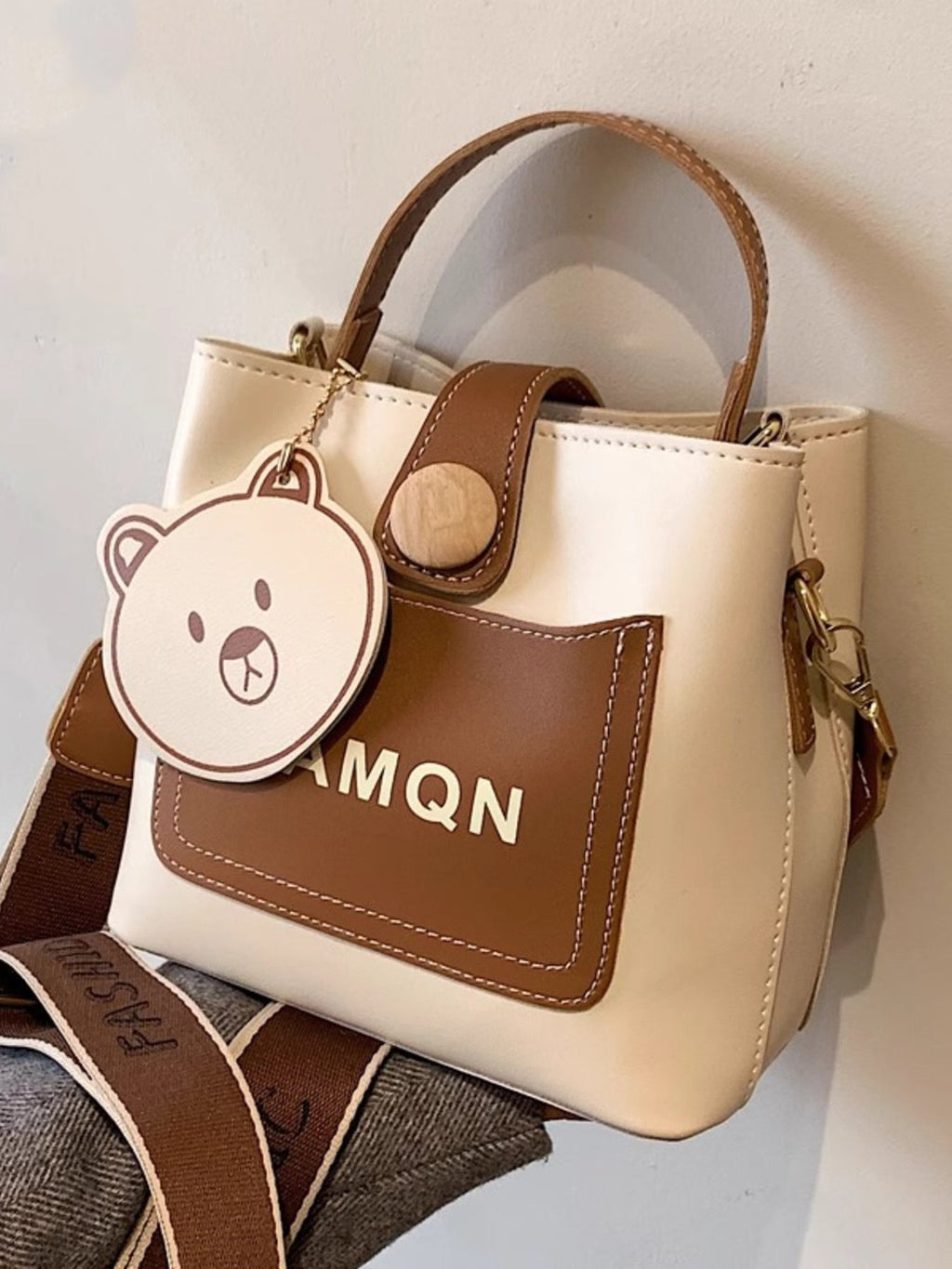 Bear Charm Bucket Crossbody Bag