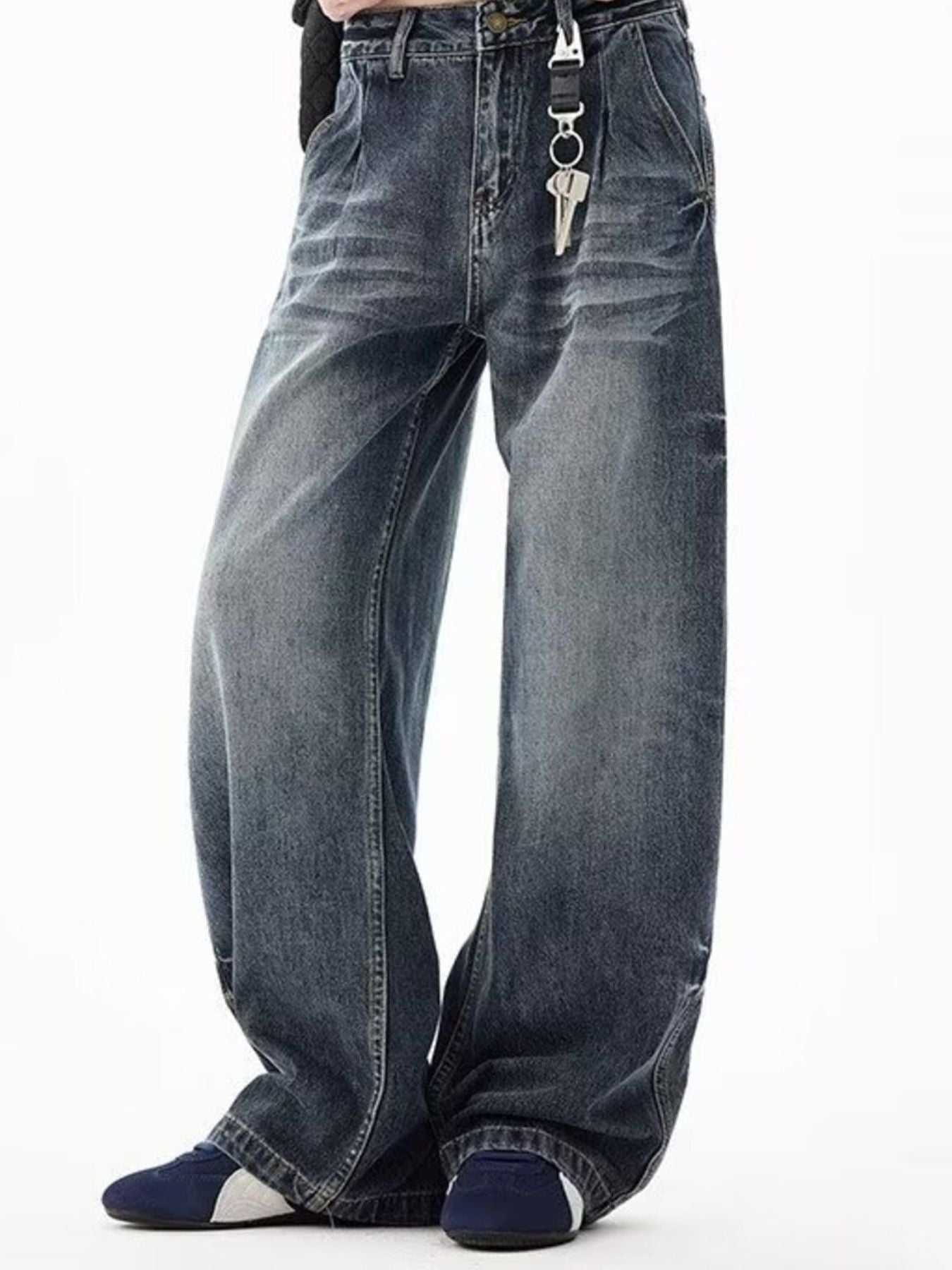 Men's Full Size Vintage Wash Wide Leg Jeans Plus Size