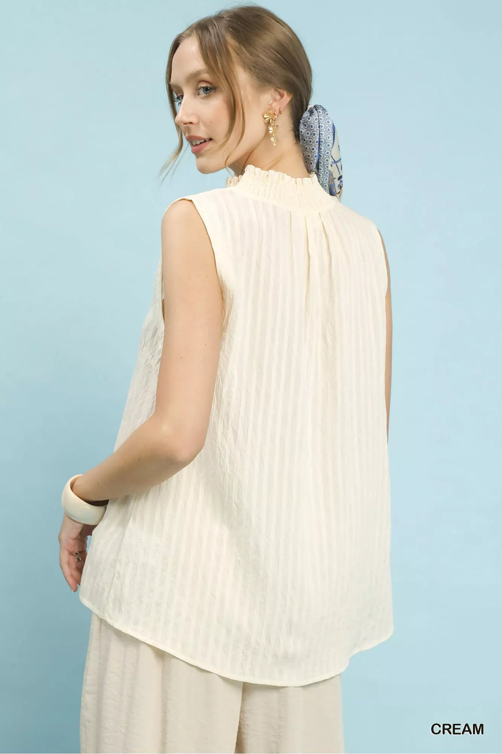 Umgee Sleeveless Textured Notch Neck Top