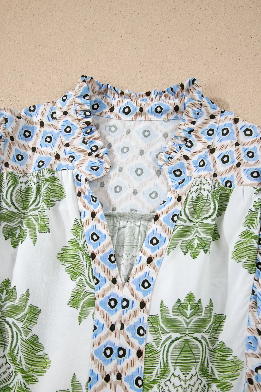 Floral Print Contrast Patchwork Ruffle Detail Mini Dress