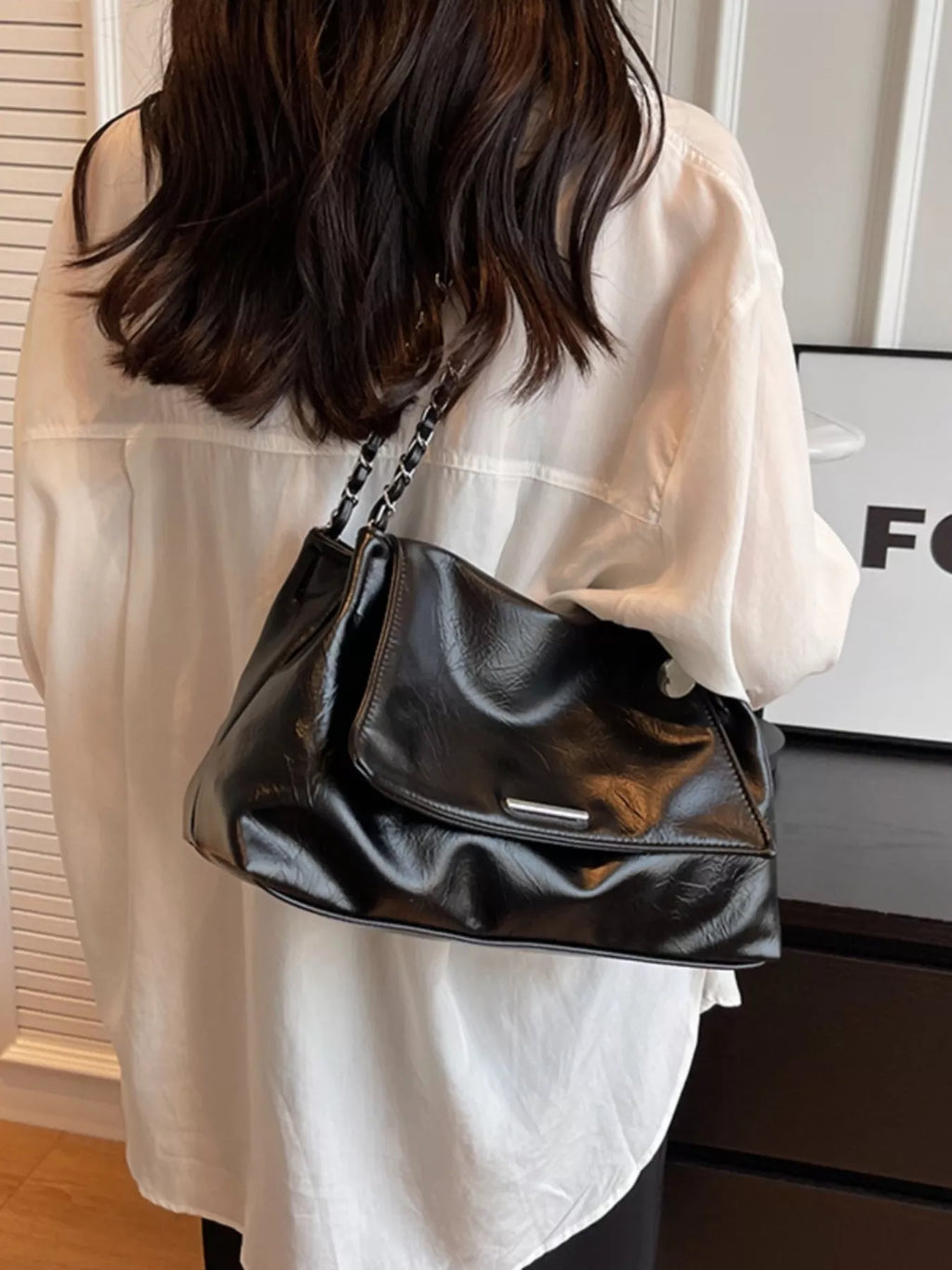Chain Accent Flap Shoulder Bag