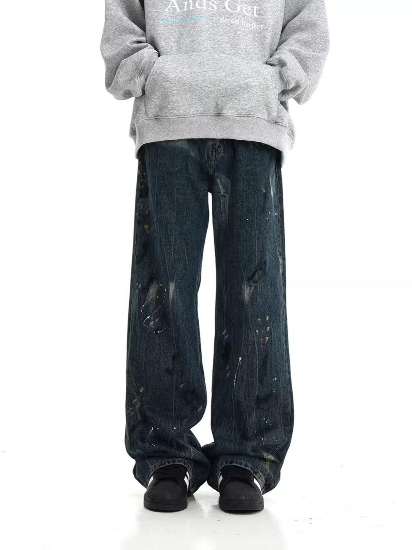 Men's Full Size Paint-Splattered Wide Leg Jeans Plus Size