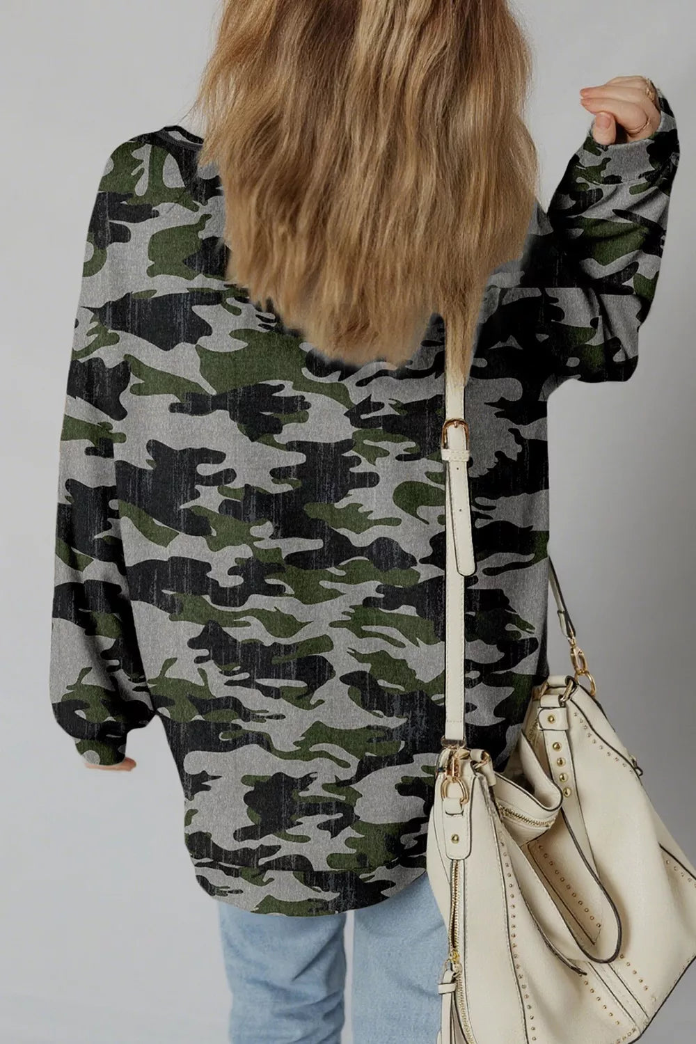 Camouflage Long Sleeve Sweatshirt with Relaxed Fit