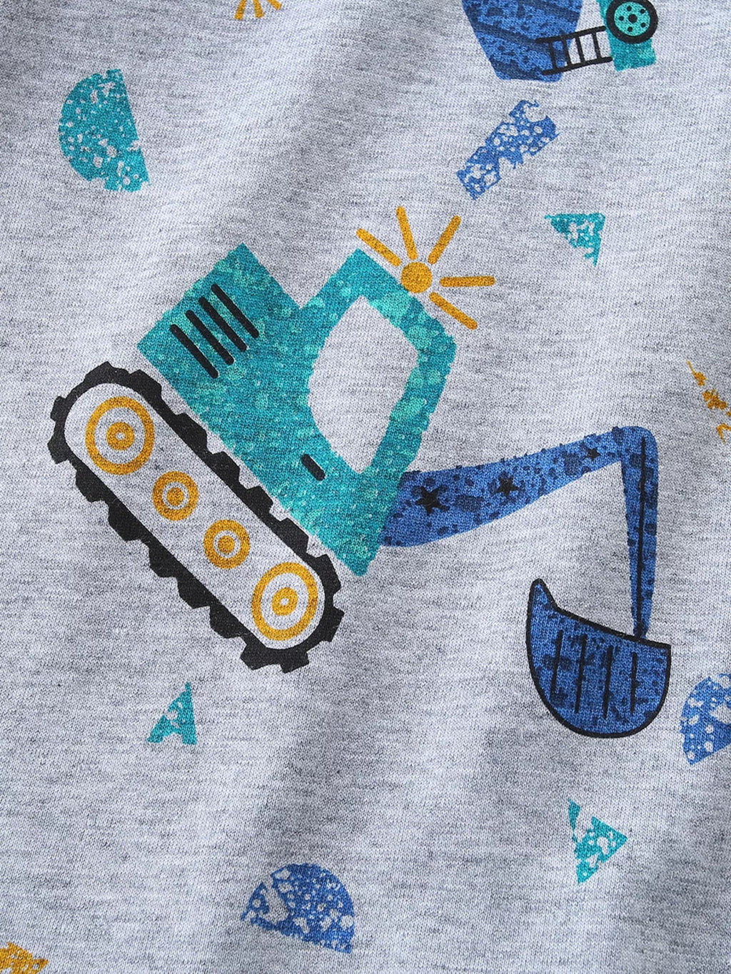 Children's Excavator Print Round Neck T-Shirt