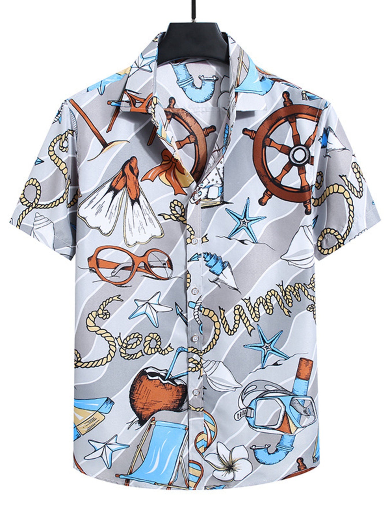Men's Plus Size Nautical Print Short Sleeve Casual Shirt