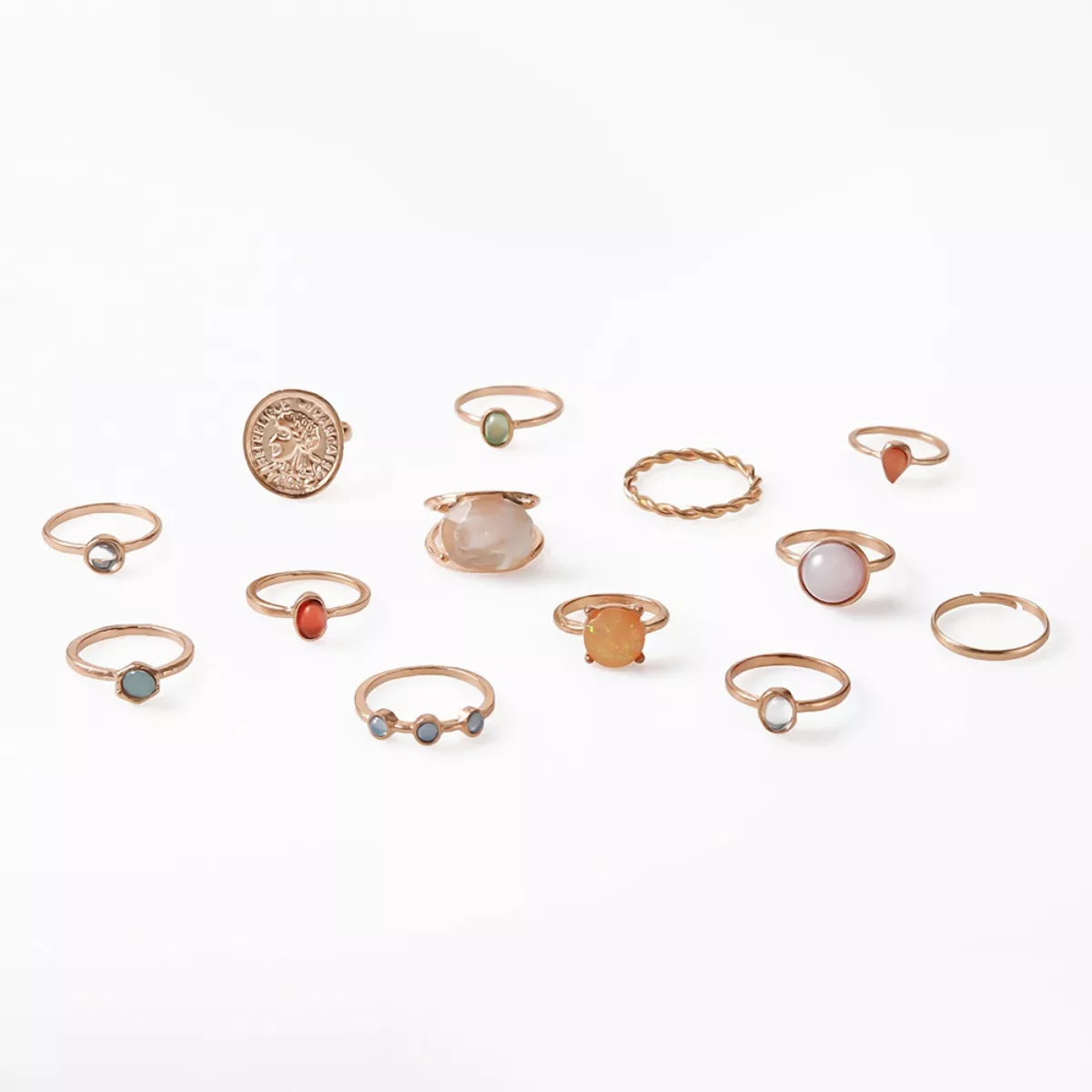 13 Piece 18K Gold-Plated Minimalist Ring Set