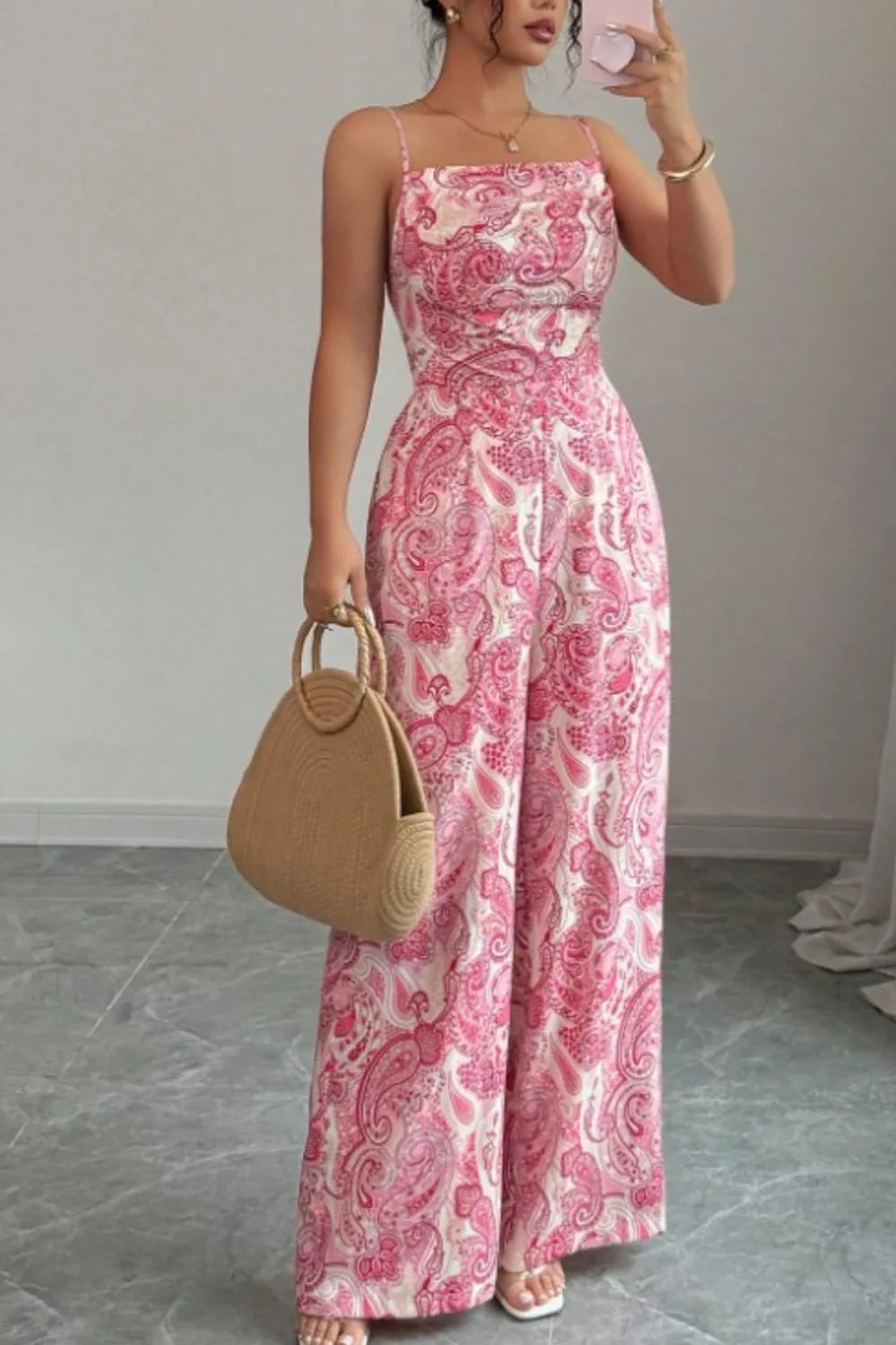 Paisley Print Wide Leg Jumpsuit