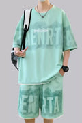 Men's Plus Size Letter Round Neck Tee and Shorts Set