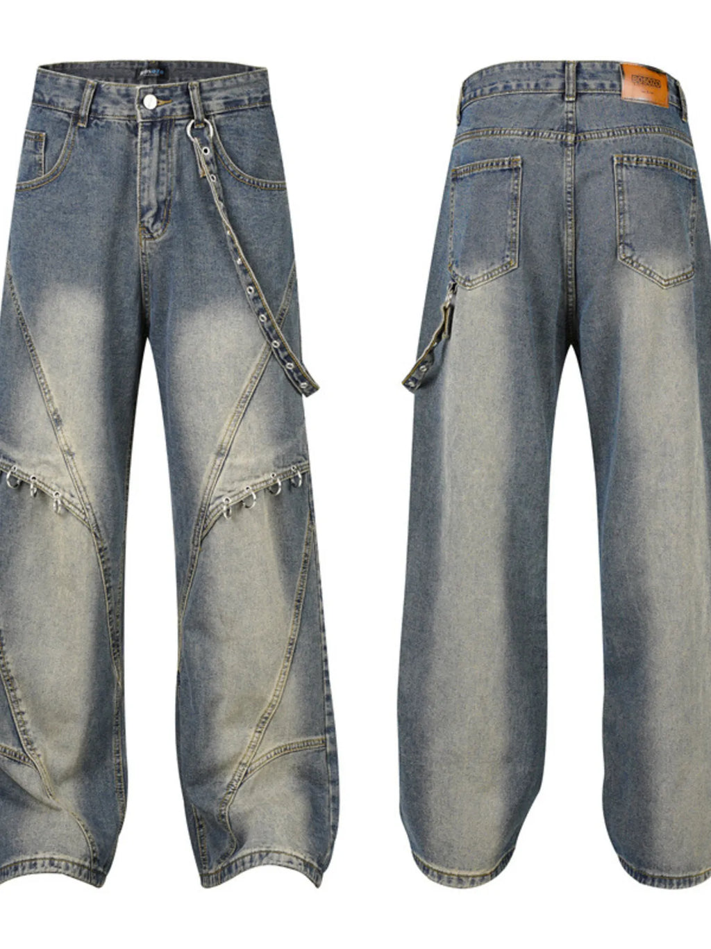 Men's Frayed Hem Wide Leg Jeans
