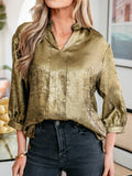 Notched 3/4 Sleeve Blouse