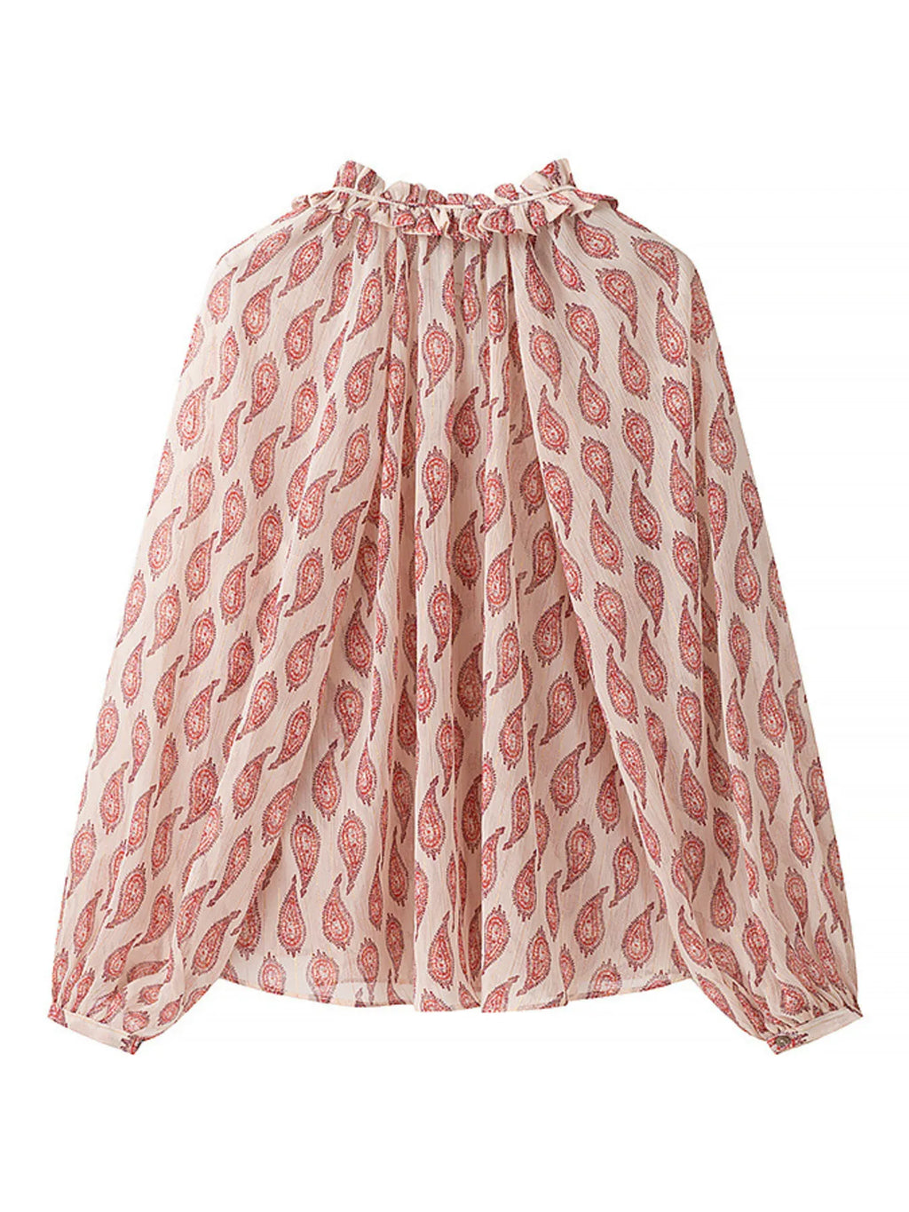 Paisley Print Frill Tie Neck Long Sleeve Blouse