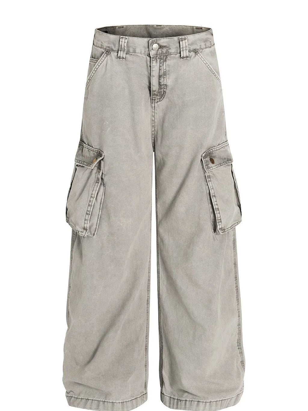 Men's Washed Wide Leg Cargo Jeans with Multiple Pockets