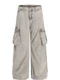 Men's Washed Wide Leg Cargo Jeans with Multiple Pockets