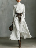 Turtleneck Tie Waist Midi Dress