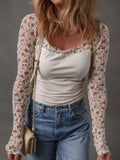 Floral Lace Patchwork Square Neck Long Sleeve Top