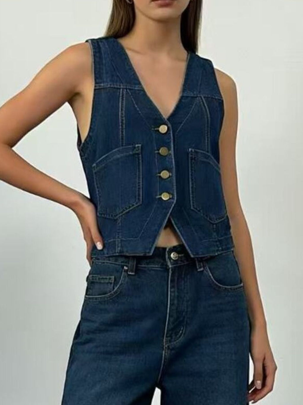 Plus Size Button-Down Denim Vest