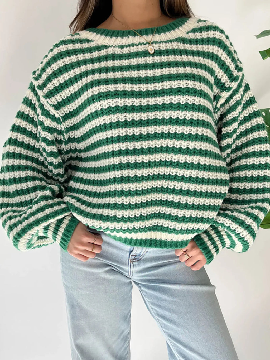 Oversized Striped Drop Shoulder Sweater