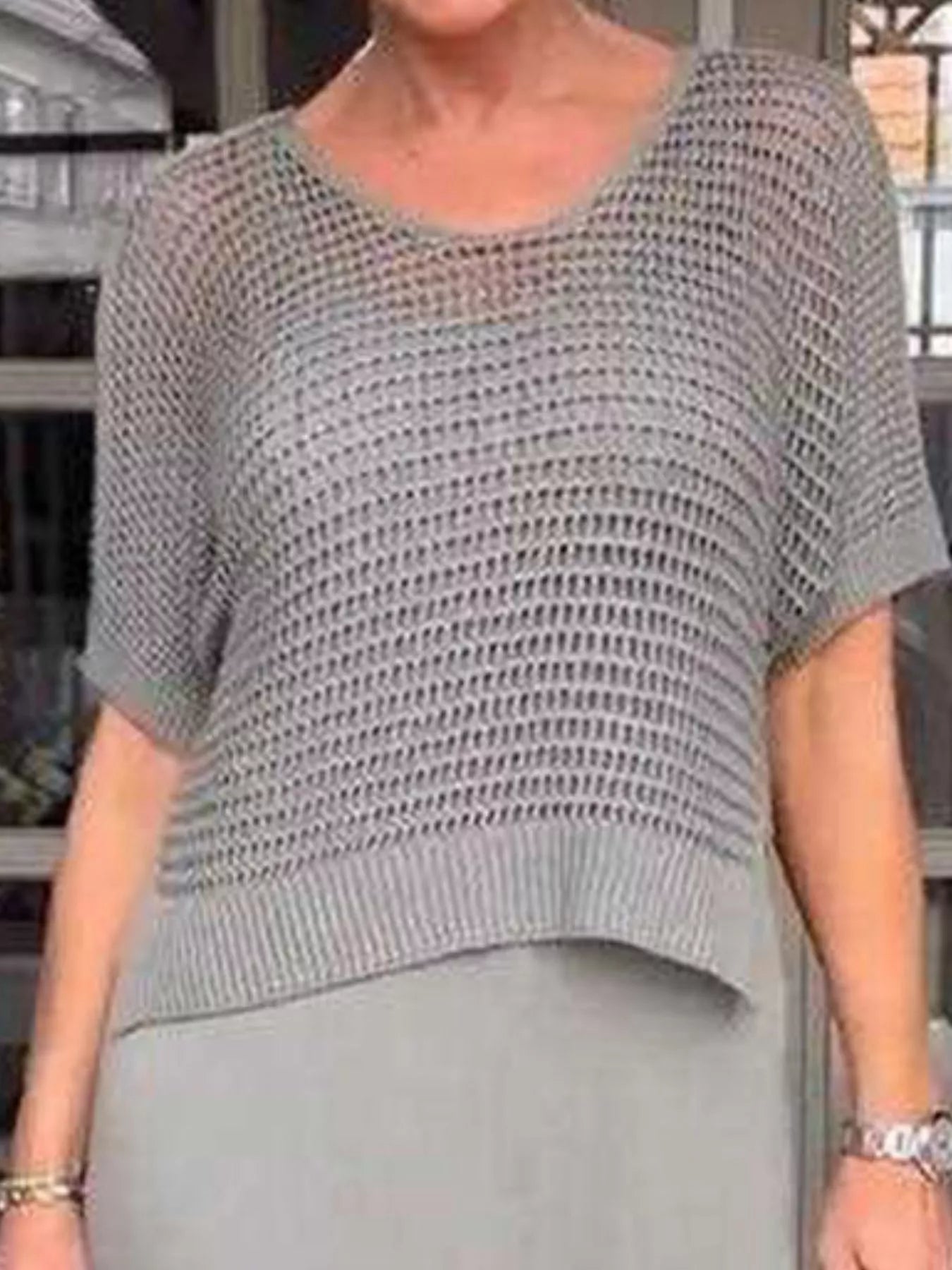 Full Size Openwork Knit Cover Up and Dress Set Plus Size