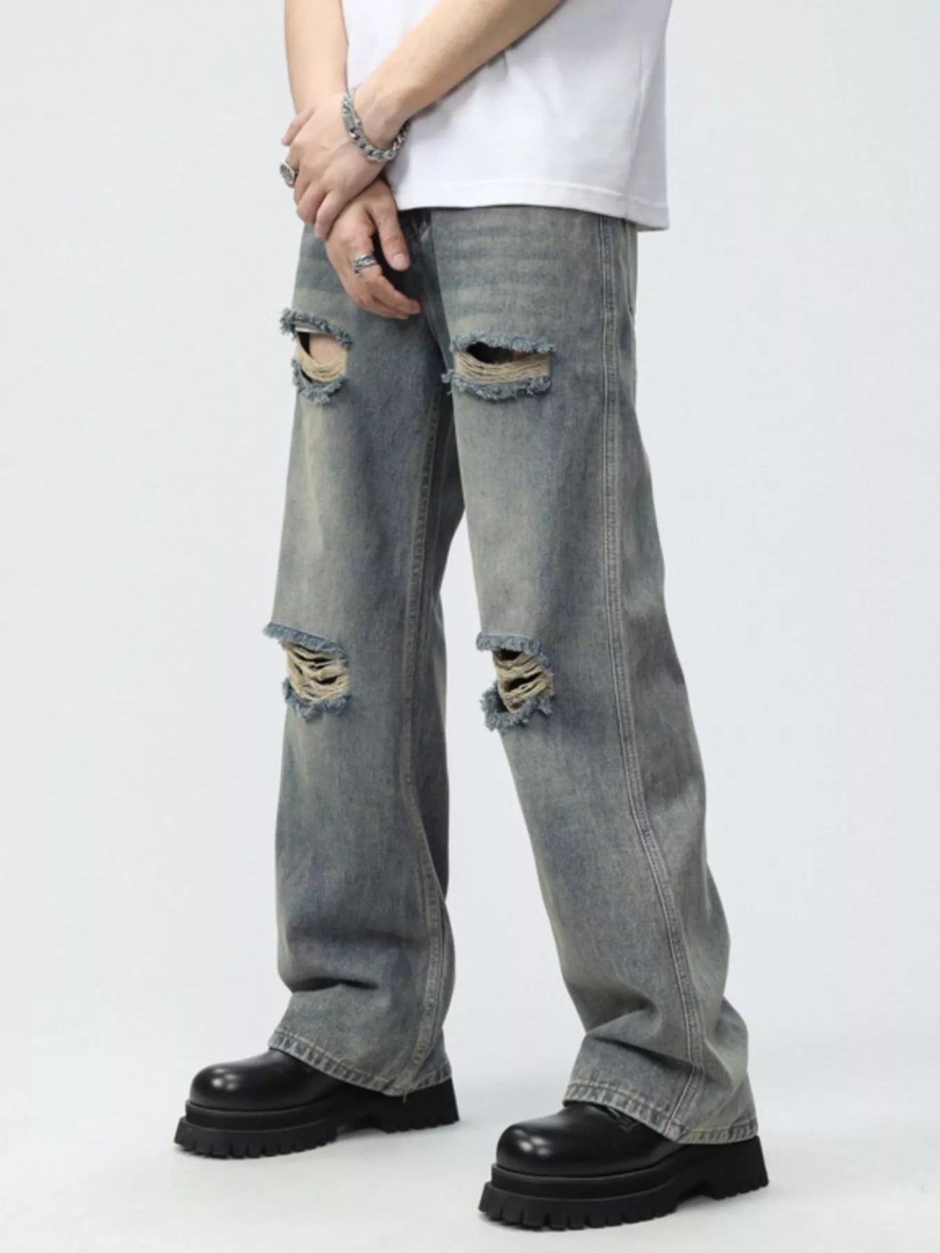 Men's Full Size Distressed Wide Leg Jeans Plus Size