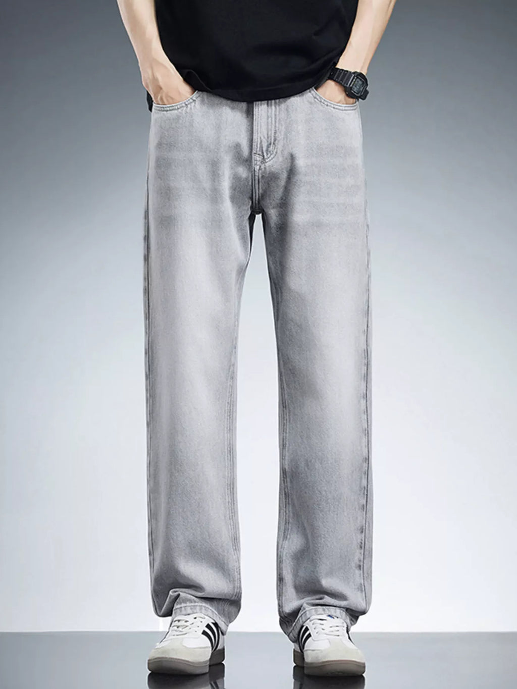 Men's Plus Size Washed Wide Leg Jeans