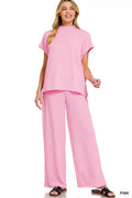 Zenana Raised Rib Short Sleeve Tee & Pants Set