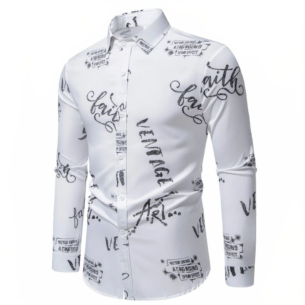 Men's Printed Long Sleeve Button-Up Shirt