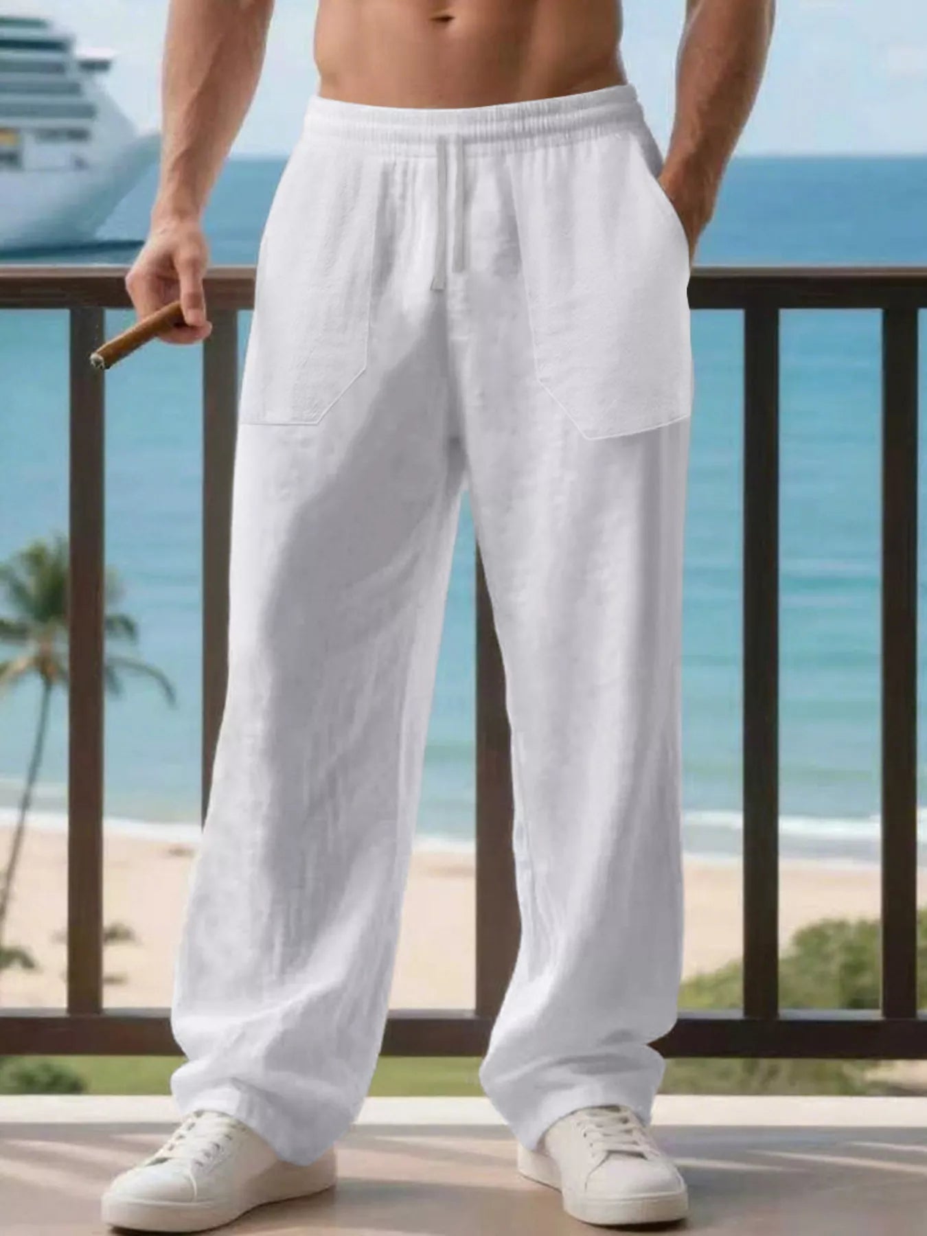 Men's Full Size Casual Loose Linen Pants Plus Size