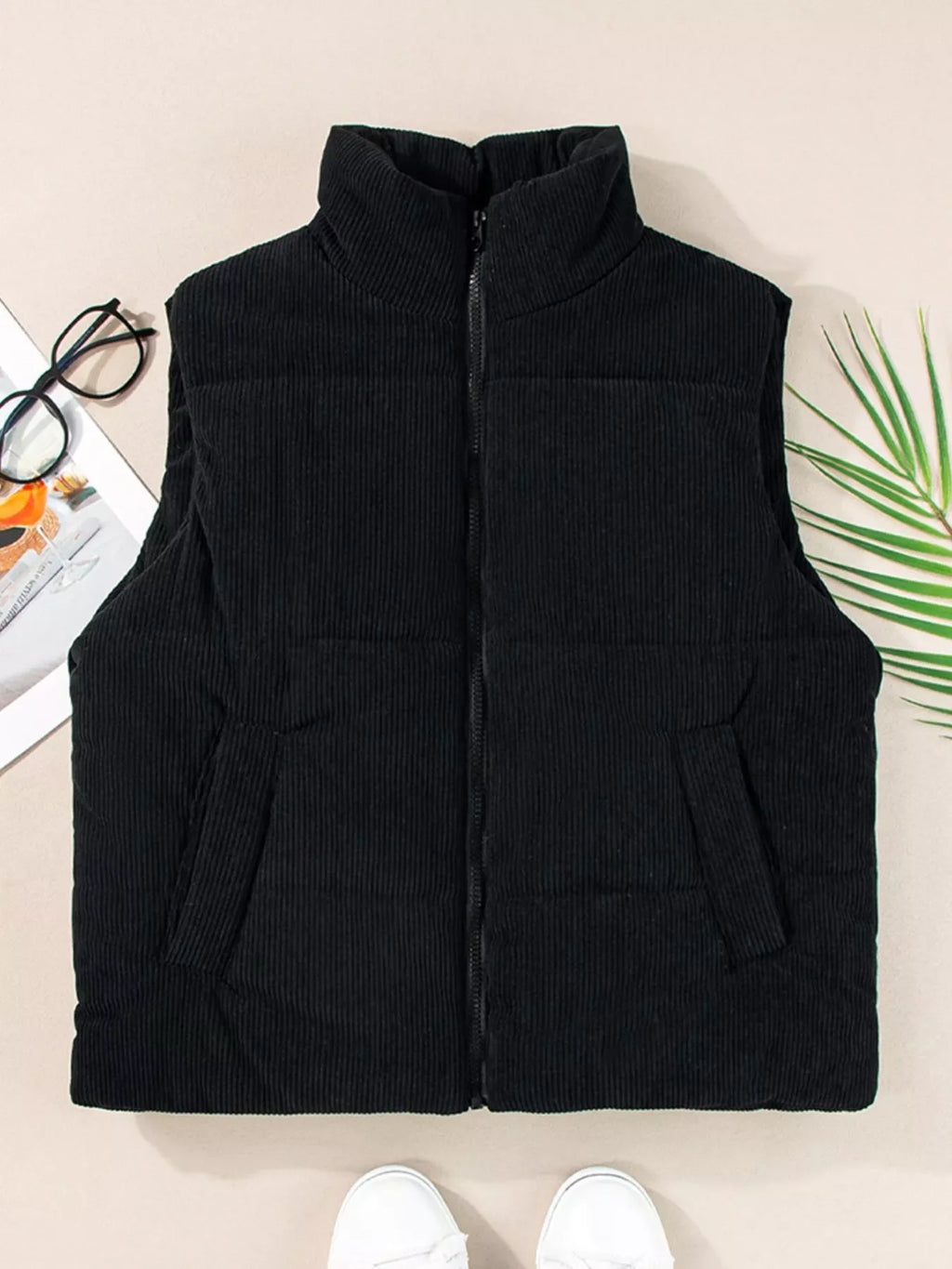Corduroy Zip Up Vest Coat