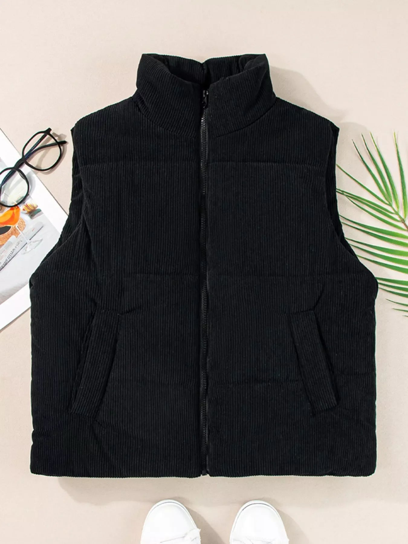 Corduroy Zip Up Vest Coat