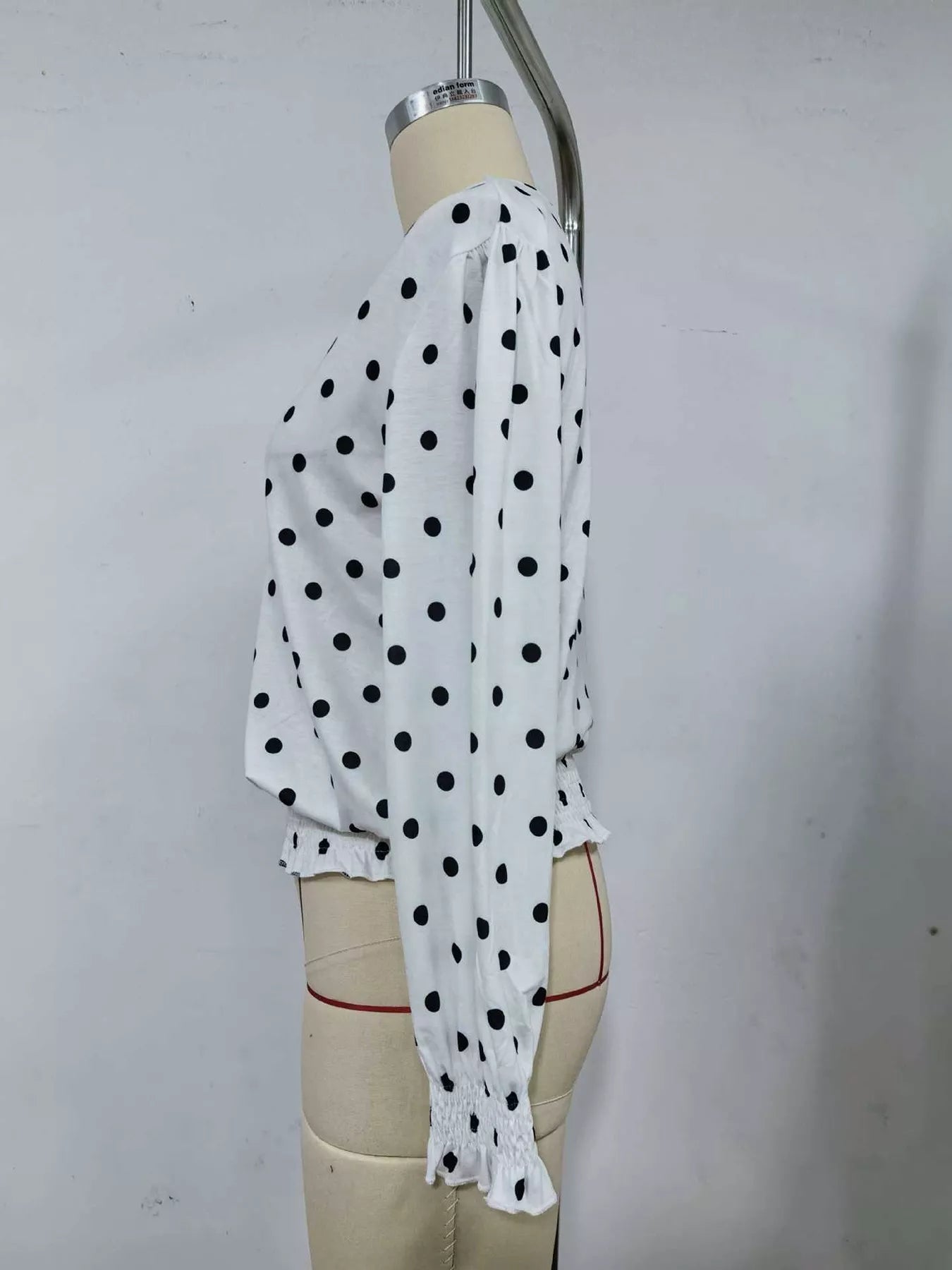 Polka Dot V-Neck Smocked Blouse