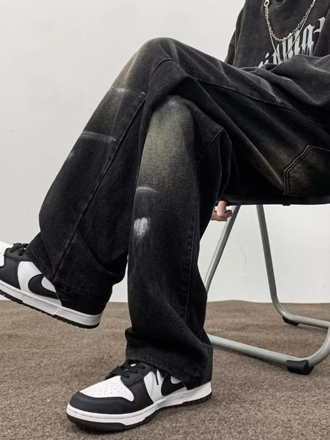 Men's Full Size Wash Wide-Leg Jeans Plus Size