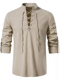 Men's Full Size Casual Lace-Up Long Sleeve Shirt Plus Size