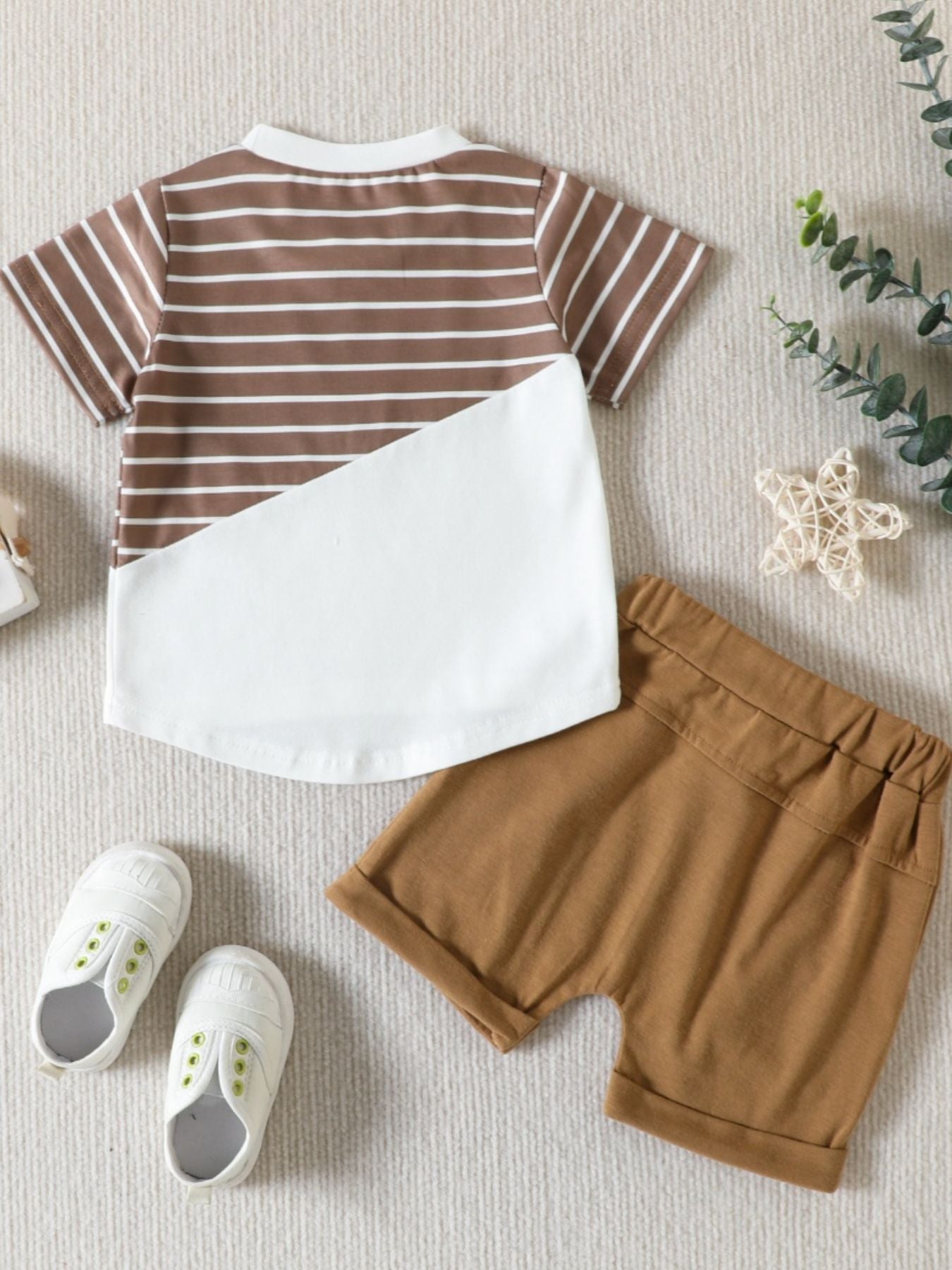 Children's Striped Color Block Casual Top and Shorts Set