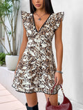 Leopard V-Neck Cap Sleeve Mini Dress