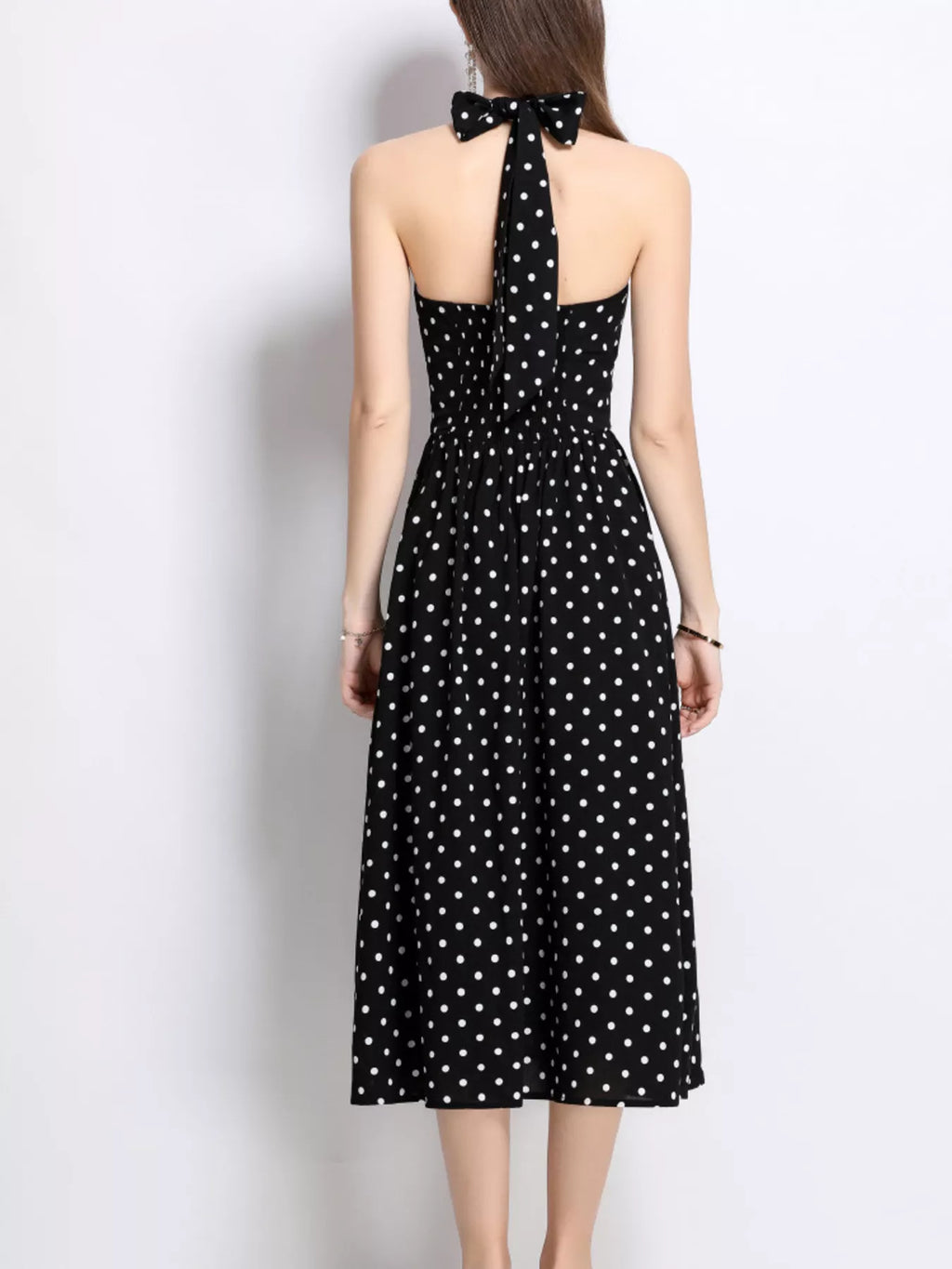 Polka Dot Halter Neck Midi Dress