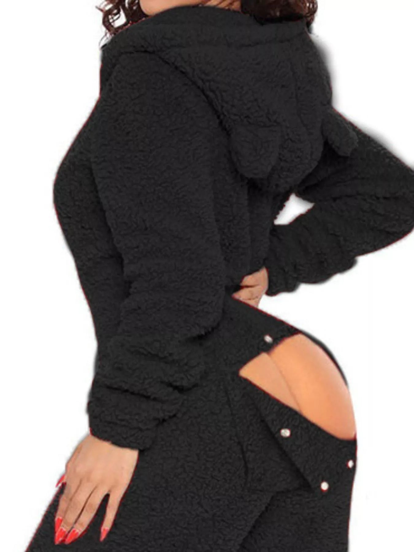 Fleece Hooded Open Back Jumpsuit