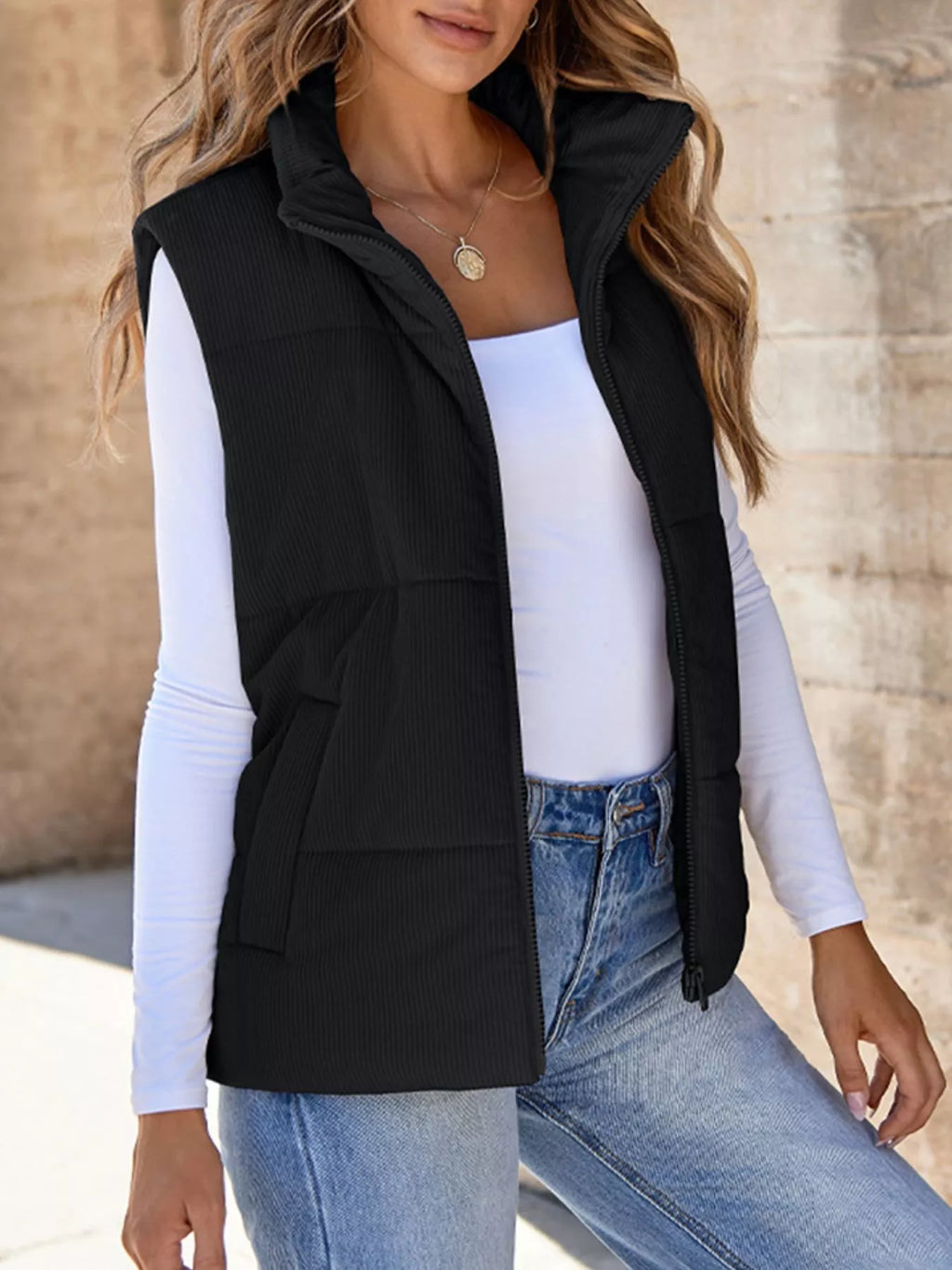 Corduroy Zip Up Vest Coat