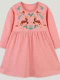 Children's Long Sleeve Embroidered Deer Dress