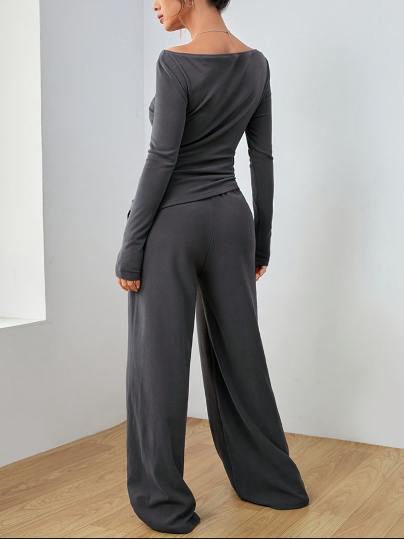 Casual Long Sleeve Top & Wide Leg Pants Set