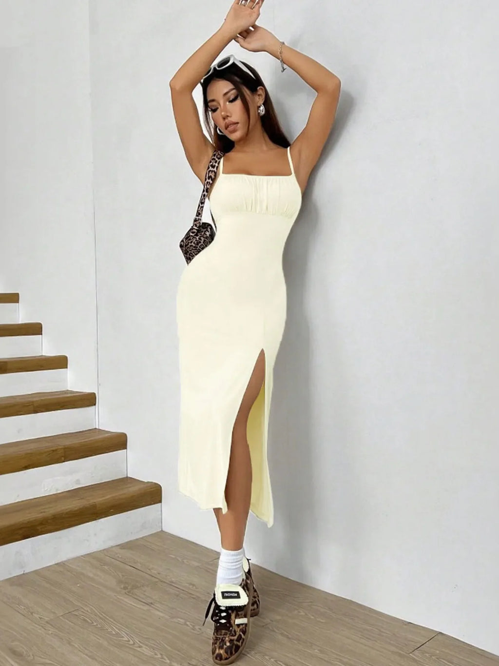 Slit Bodice Midi Cami Dress