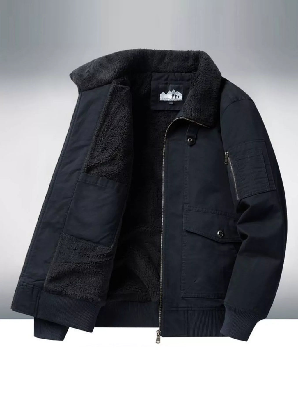 Men's Plus Size Warm Sherpa Lined Zip Up Jacket