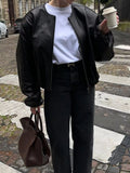 Zip Up Leather Bomber Jacket