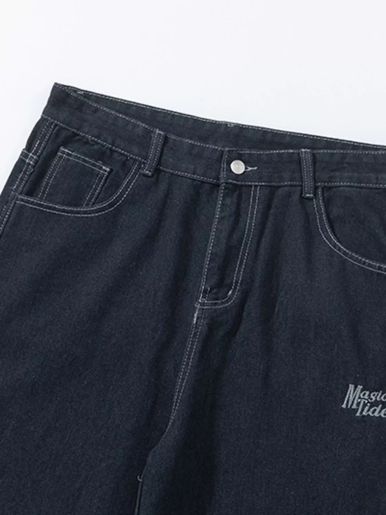 Men's Plaid Pocket Wide Leg Jeans