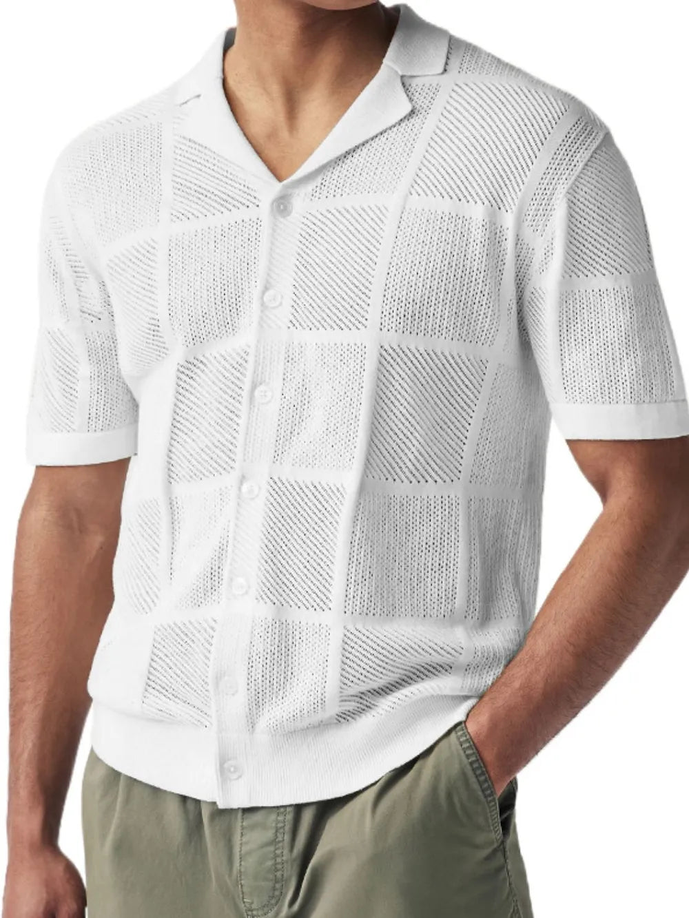 Men's Button Down Checkered Eyelet Shirt