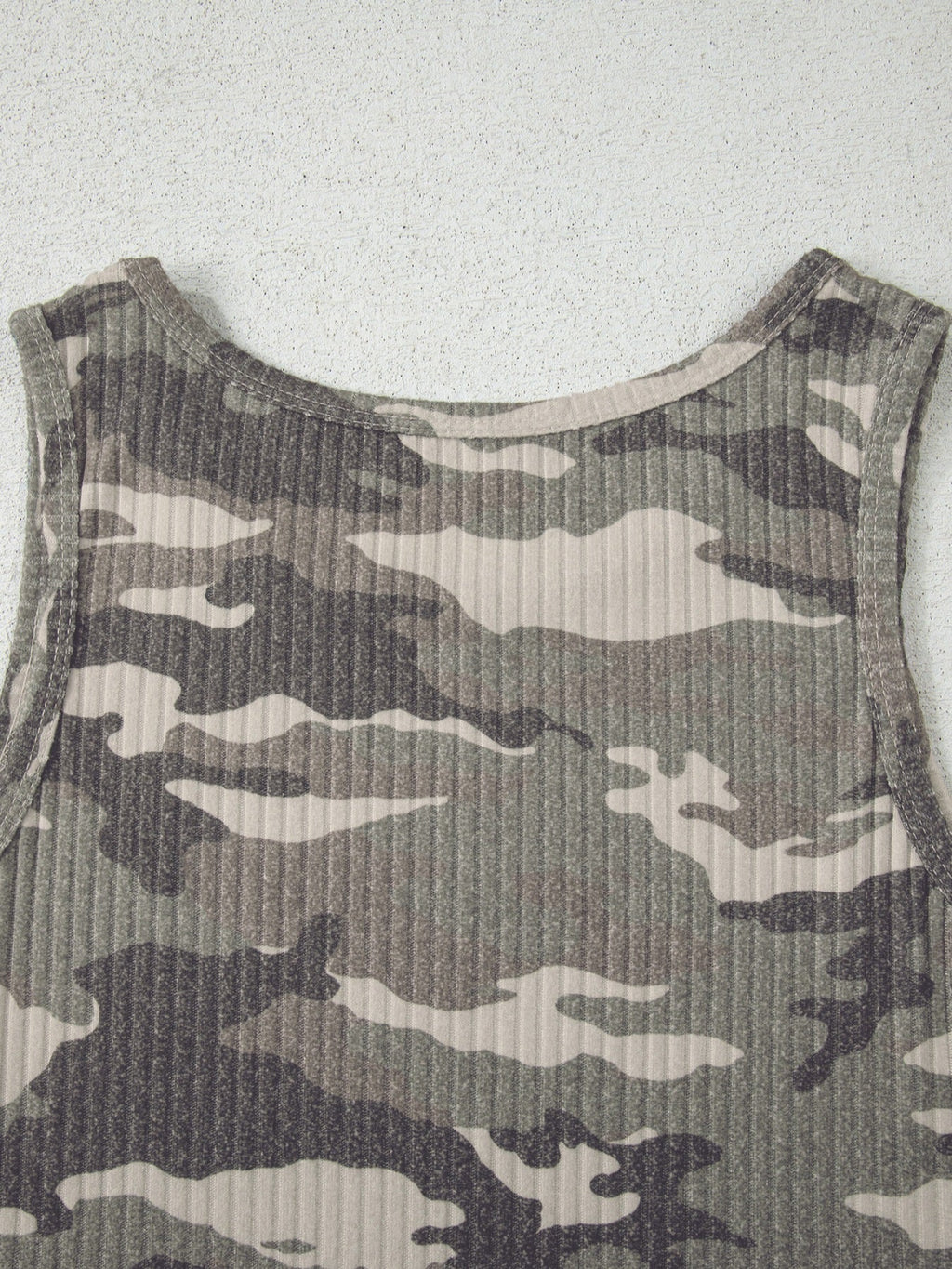 Camouflage Print Ribbed Knit Round Neck Tank Top