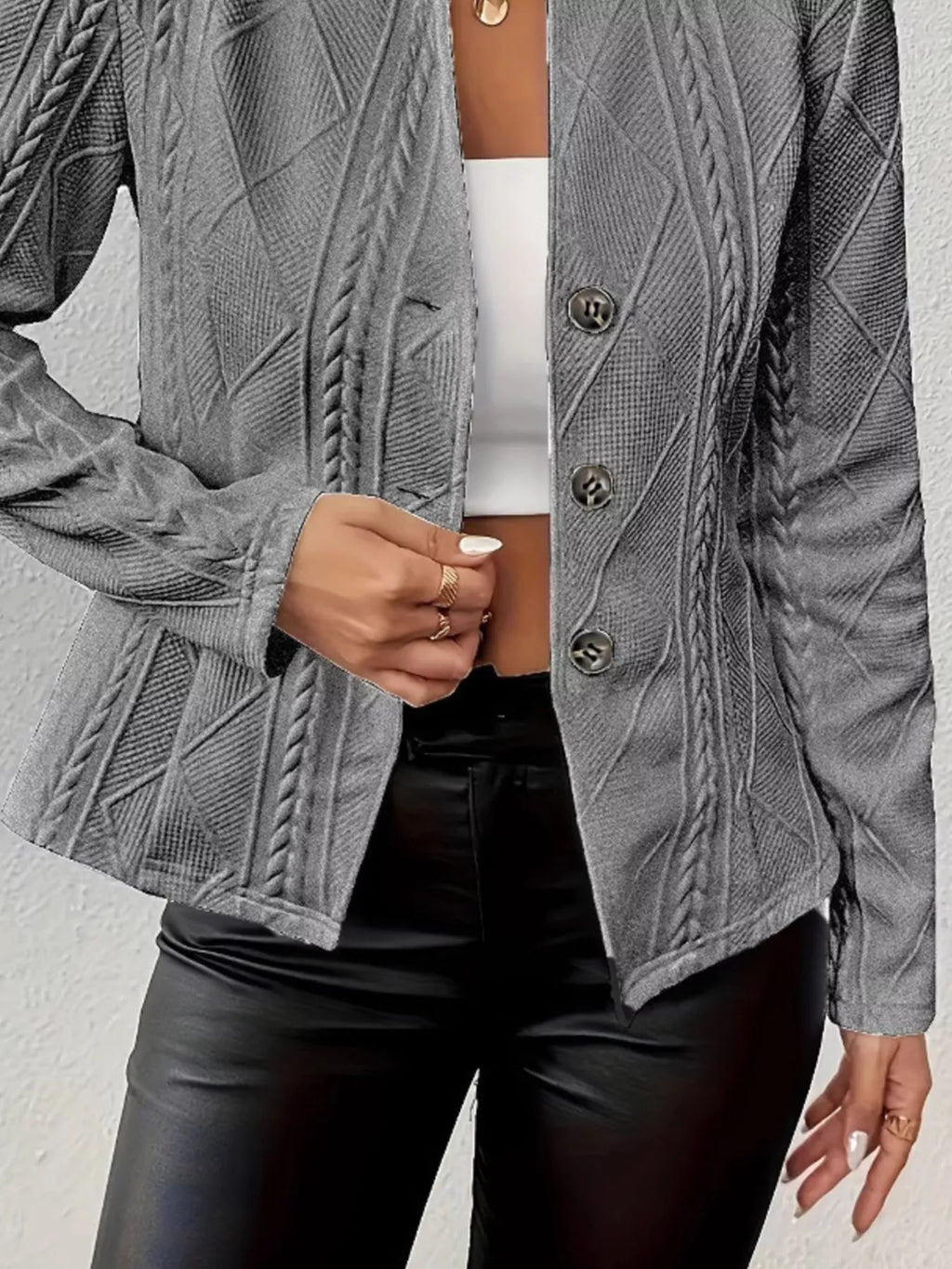 Textured Knit Button-Front Blazer