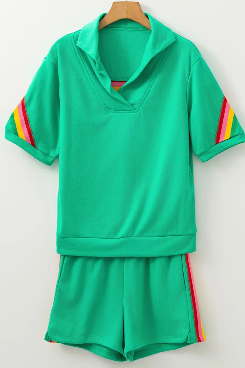 Rainbow Collared Short Sleeve Top and Shorts Set