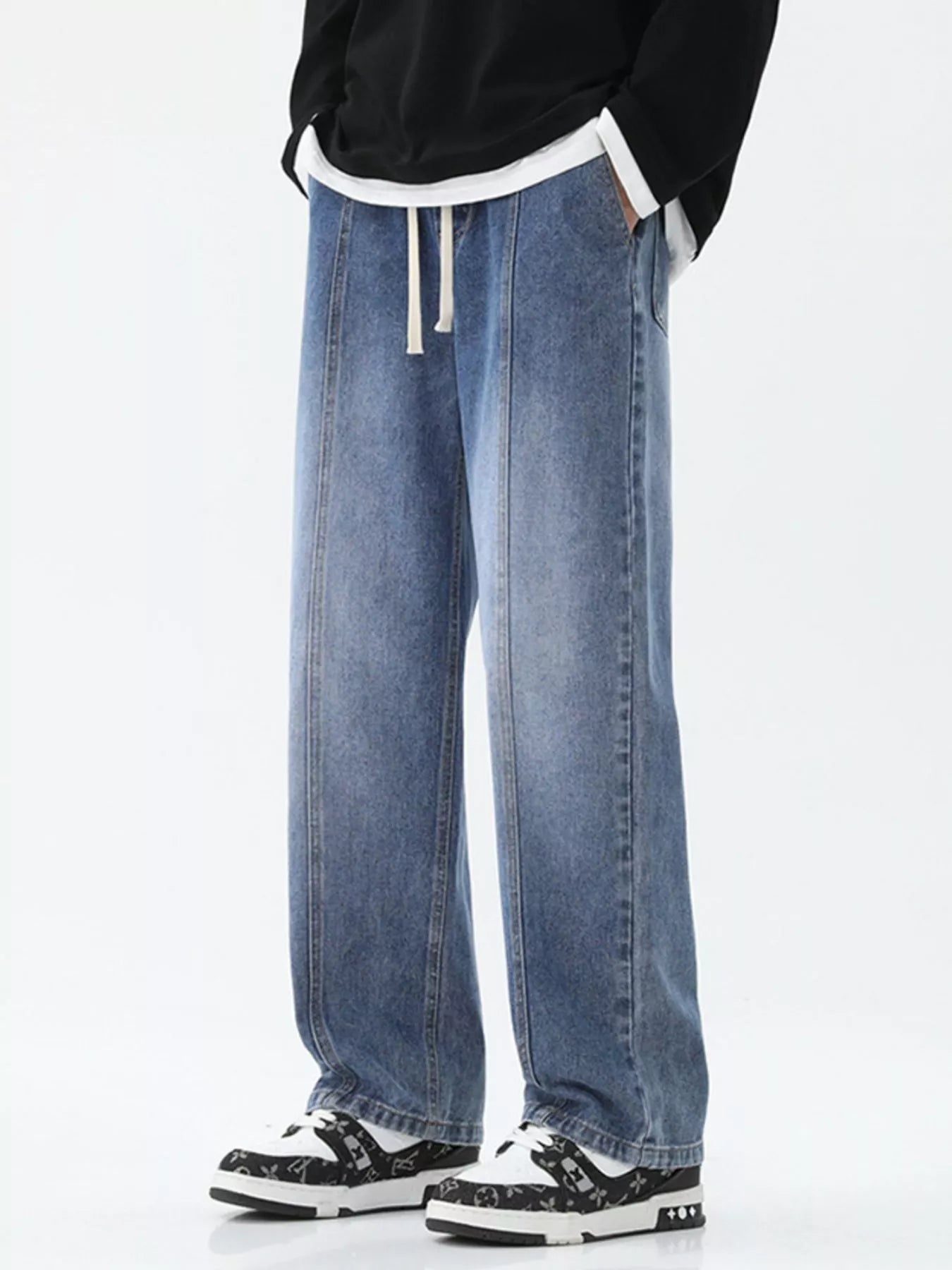 Men's Full Size Drawstring Wide Leg Jeans Plus Size
